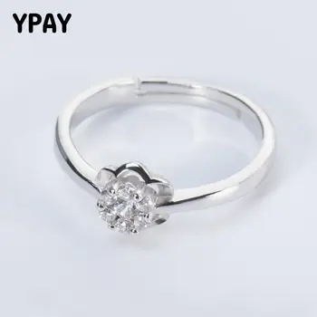 

YPAY 100% Genuine 925 Sterling Silver Rings for Female Women Elegant Clear Zircon Adjustable Finger Ring Fine Jewelry YMR472