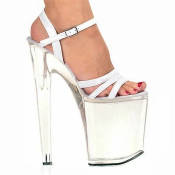

Super high heels 20CM club stiletto platform high heel crystal wedding shoes show female sandals white