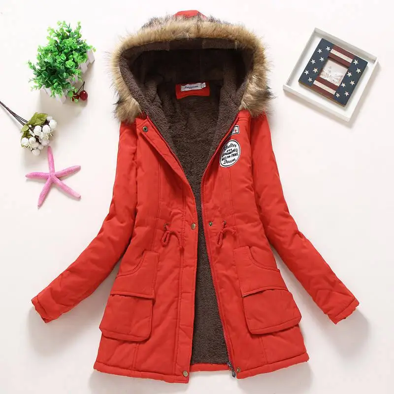 Корейская модная осенне-зимняя женская парка универсальные повседневные тонкие зимние толстые теплые длинные пальто с капюшоном женские куртки 13 цветов D250 - Цвет: Red