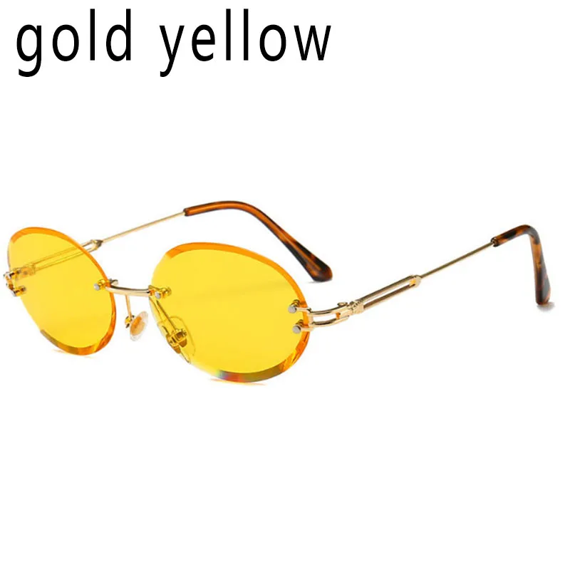 gold yellow Бескаркасные европейский стиль унисекс эллиптической формы Многоцветный Ретро мода солнцезащитные очки полированные очки Металл - Цвет линз: gold yellow