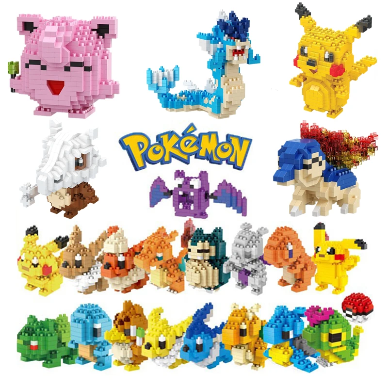 34 new styles Small Building Pokemon Blocks Small Cartoon Picachu Animal Model Education Game Graphics Pokemon Toys 1