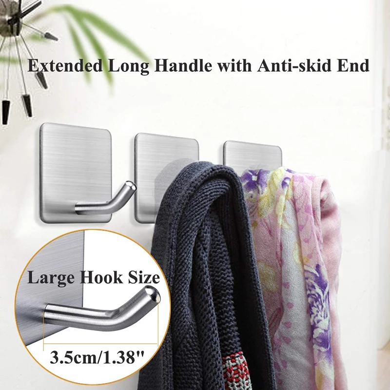 10/2Pcs Adhesive Hooks Heavy Duty Wall Hangers Waterproof Stainless Steel Towel Holder Stick On For Hanging wall holder multi purpose hooks metal hook adhesive wall hook self adhesive hooks wall mount hooks