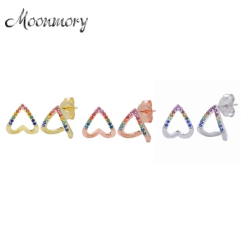 

Moonmory 925 Sterling Silver Rainbow Huggie Earrings For Women Simple Mix Color Crystal Luxury Huggie Earring Silver 925 Jewelry