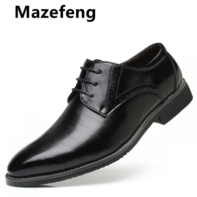 Mazefeng High Quality Men Pointed Toe Shoes Laceup Bullock Business
