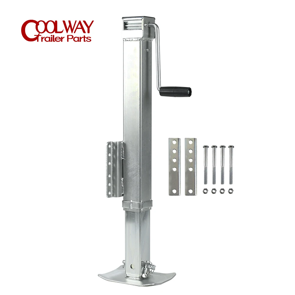 Heavy Duty Side Wind Square Trailer Jack With Footplate Zinc-Plated Bolt On Utility Boat Drop Leg Stands Corner Steady Parts 8000 pounds of sideways movement of heavy square tube trailer trailer jack balance leg to ascend