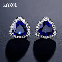 Высококачественные треугольные циркониевые серьги-гвоздики ZAKOL для женщин, модные вечерние ювелирные аксессуары, подарки для девушки FSEP2239