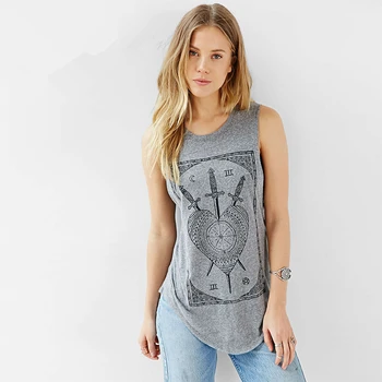 

New summer sword tarot circle print sleeveless shirt sweep female T-shirt fashion Tops Tees Tanks casual Basic Women Z986