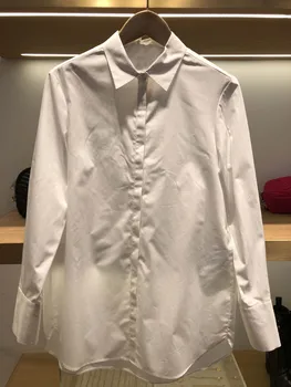 

2020 Summer Temperament Simple Lapel Solid Color Joker Long Sleeve Pure Cotton Shirt Female 23052