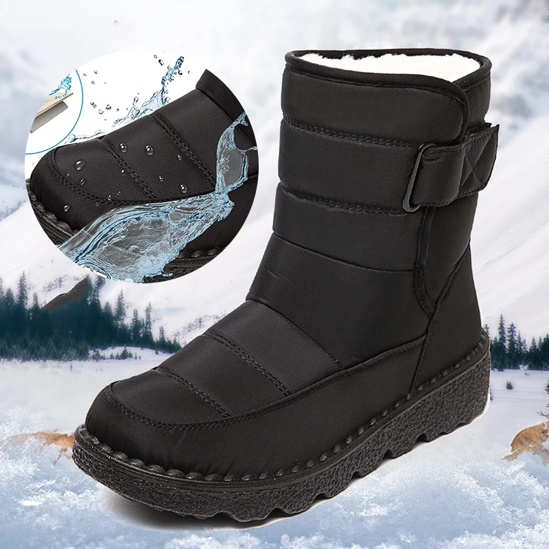 Rimocy Non Slip Waterproof Snow Boots for Women 2021 Thick Plush Winter  Ankle Boots Woman Platform Keep Warm Cotton Padded Shoes - AliExpress