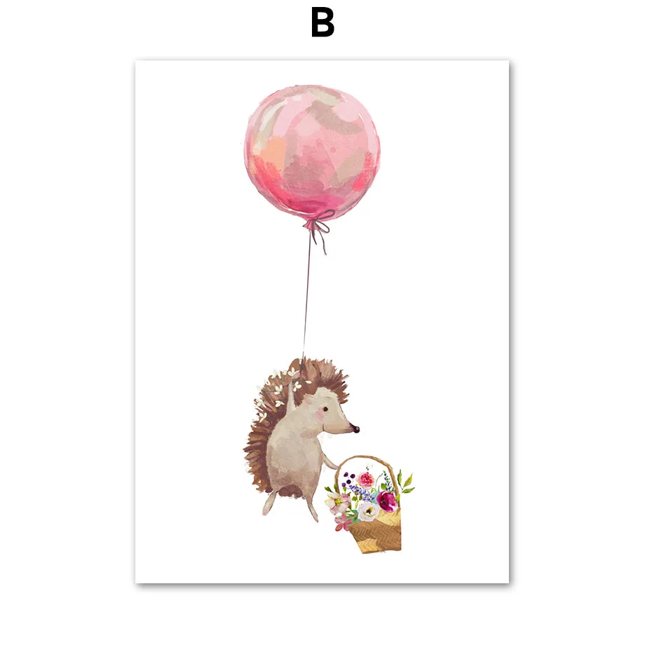 Воздушный шар лиса кролик мышь Ежик мультфильм скандинавские плакаты и принты настенные художественные картины на холсте настенные картины для детской комнаты декор - Цвет: B