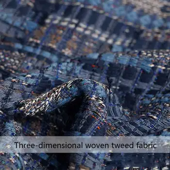 

New dark blue ribbon three-dimensional woven fragrance wind tweed fabric autumn and winter women's coat clothing custom fabric