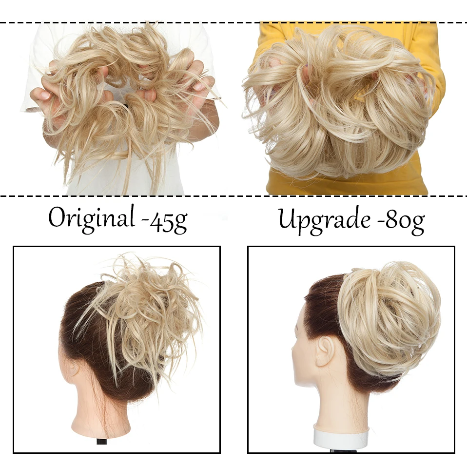 HAIRRO 80g Straight Donut Chignon Hairpieces Synthetic Ombre Elastic Updo Chignon Fluffy Messy Scrunchies Hair Bun For Women