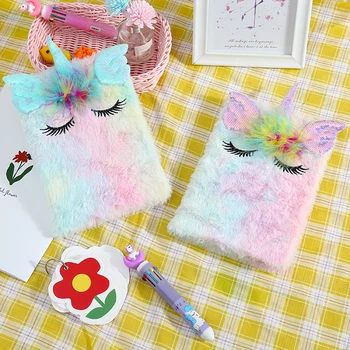 

Plush Student Notebook Cute Unicorn Student Winter Cartoon Notebook With Line Creative Diary Book For School Weekly Plan Notepad