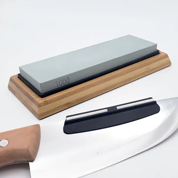

knife sharpener whetstone (1000 Grit Sharpening stone+Bamboo base+Knife holder) Set Home kitchen tools blade sharpener