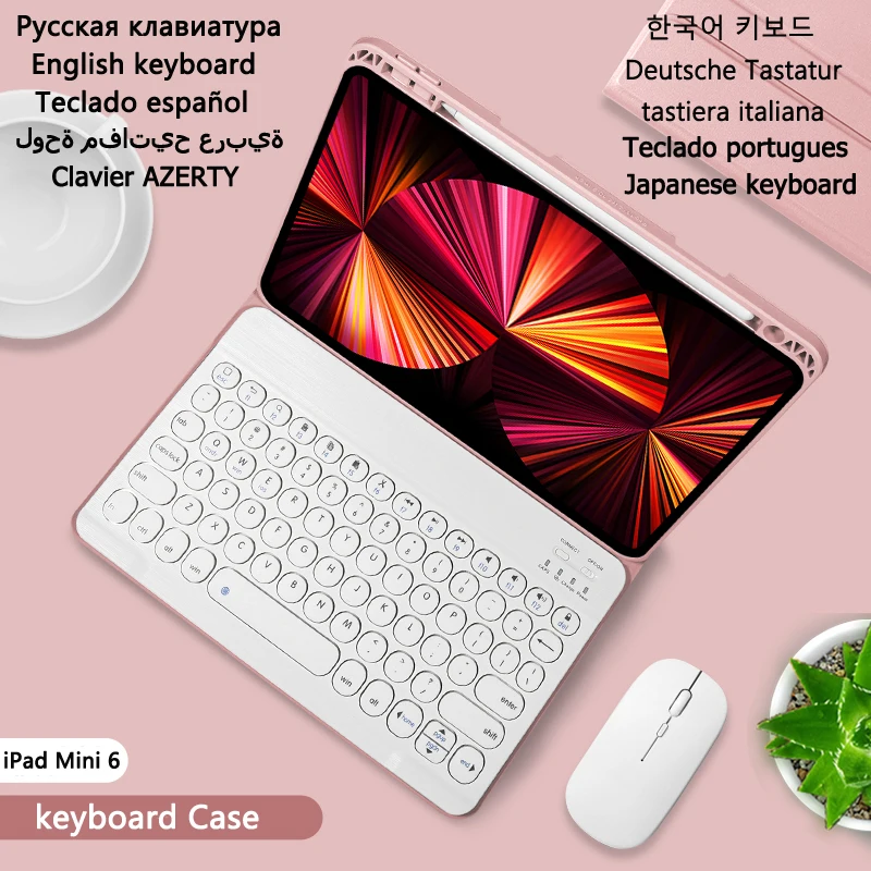 

Cover for iPad Mini 6 Keyboard Case for iPad Mini 6 Case Keyboard Russian Spanish Korean Japanese Tablet Keyboard Fabric Cover