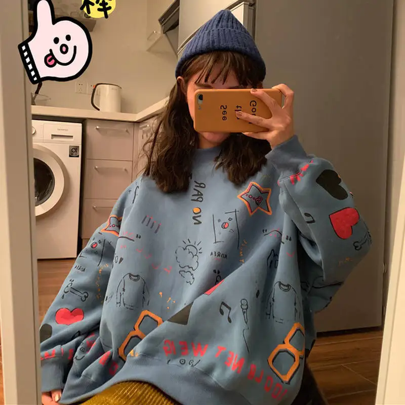 

Korean Version Of The New Sweatshirt Fashion Pattern Harajuku Style Round Neck Loose Long-Sleeved Casual Sweatshirt Women
