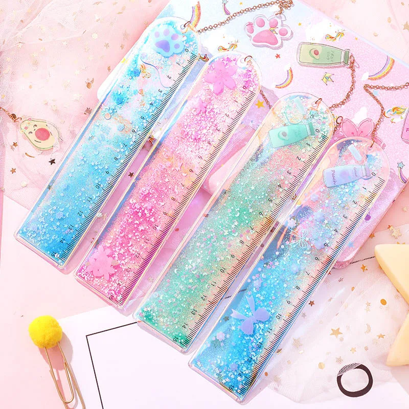 Kawaii зыбучий песок блестящая линейка Милая авокадо прямая Линейка с кулоном