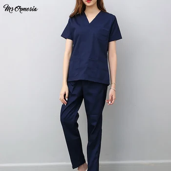 

woman Surgery Work clothes Short sleeve Nurse Uniform Solid Color Medical Scrubs Set Doctor Suit Hospital Dental Beauty salon