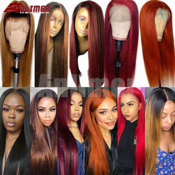 

Multiple-Colors Burgundy Lace Front Human Hair Wigs 13*4 Brazilian Remy Straight Ombre Honey Blonde Brown Red Wigs 150% Density