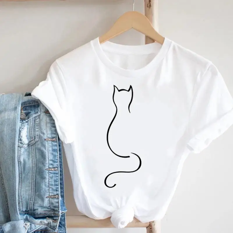 Cat Plant Flower New Lovely Women Clothes Cartoon Clothing Fashion Short Sleeve Print Tshirt Female Top Graphic Tee T-shirt cool t shirts