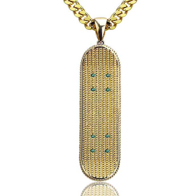 

Hip Hop Iced out Gold palted Full CZ Bling Skateboard Pendant Necklace Gifts