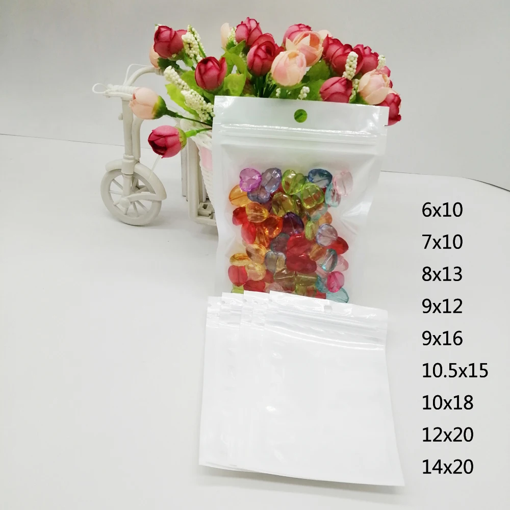 

500pcs Zipper Plastic Bag Gift Reusable Ziplock Bag For Clothes Half Clear Transparent Plastic Bags With Hanging Hole Pearl Bags