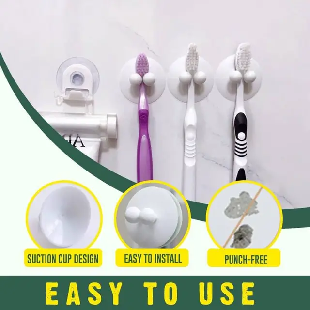 2Db Lyukasztás Nélküli Falra Szerelt Tárolóhorog Szívócsészével Univerzális Élelmiszerek Tároló Állvány Fogkefe Tartó - Image 5