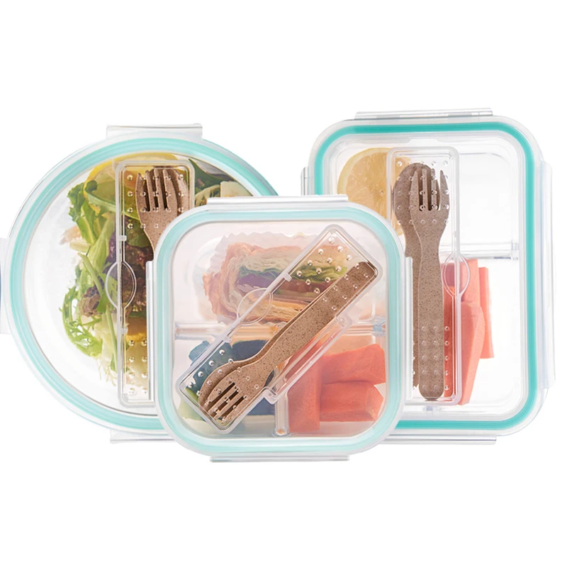 1 шт., Bento Box, контейнеры для хранения еды, стеклянные Bento Box для взрослых и детей с сумкой для обеда, столовые приборы, коробка для еды