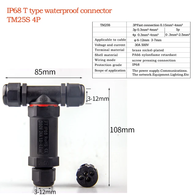 IP68 Waterproof Connector 2 Pin 3 Pin 4 Pin 5 Pin Electrical Terminal Adapter Wire Connector Screw Pin connector LED Light pin TM25S 4P