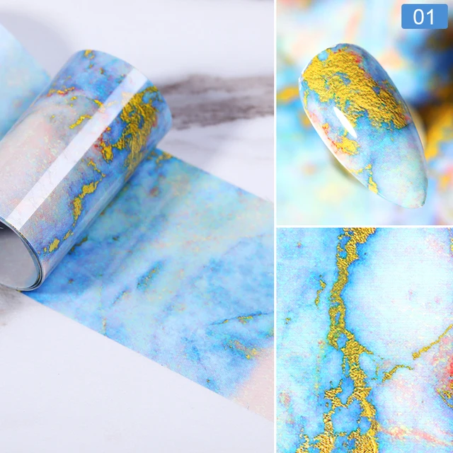 1 Box Glitter Marble Series Nail Transfer Foil Stickers Gold White And Black Bright Slider For Nails DIY Decoration Manicures 18