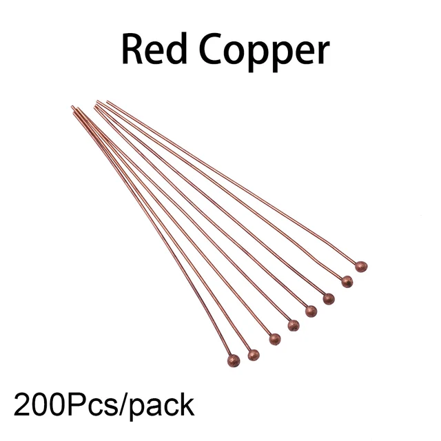50-200pcs/lot 16 20 25 30 40 50 mm Gold Metal Ball Head Pins For Diy Jewelry Making Head pins Findings Dia 0.5mm Supplies Red Copper