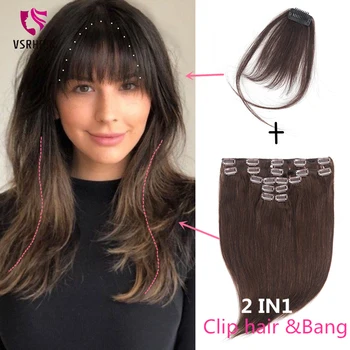 

VSR 5 Pcs Per Set 80 100 120grams With Fringe Bangs Machine Remy Dark Color Clip-in Human Hair Extensions