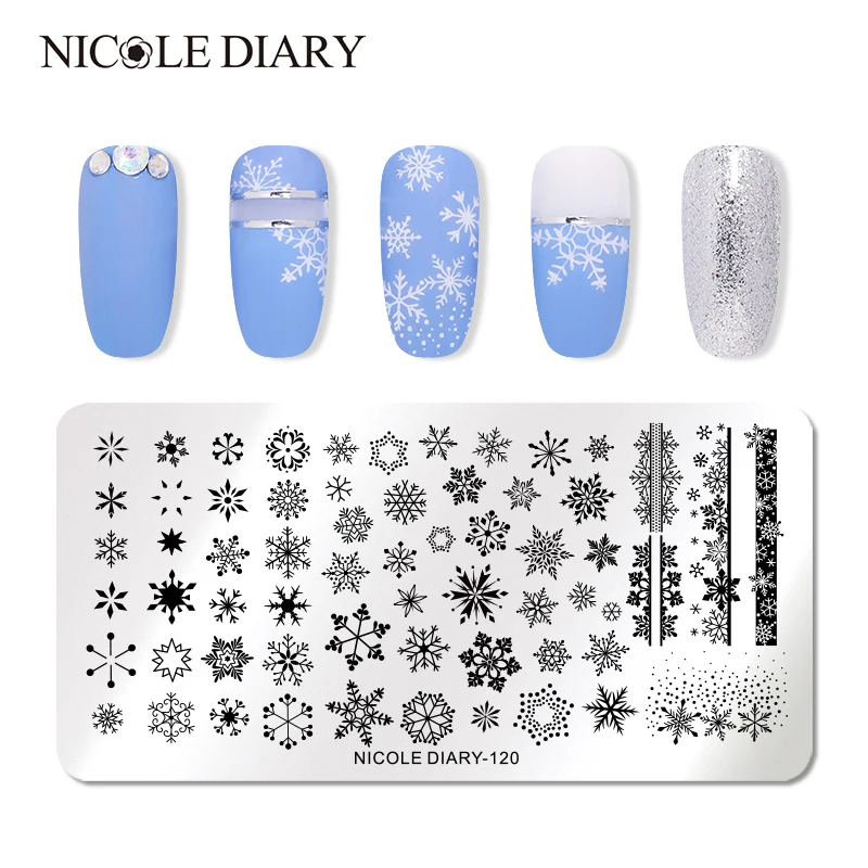 Трафарет NICOLE DIARY для стемпинга ногтей пластина с изображением рождественских