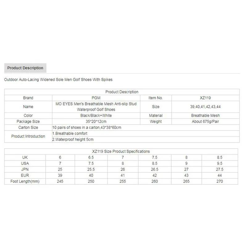 PGM Мужская обувь для гольфа дышащая сетка противоскользящая шпилька Водонепроницаемая Мужская обувь для гольфа и мягкие кроссовки размер 40-44 XZ119