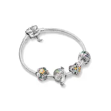 Аутентичные 925 пробы серебряный Diy браслет красочные Радуга костюм весенние бабочки вокруг цветов и бусин фиксированный зажим