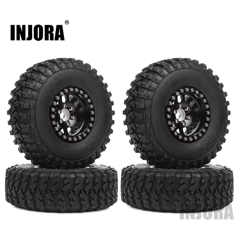 Black INJORA 1.9 Beadlock Wheels and Tires/1.9 Crawler Tires and Wheels Rim Set 120mm for 1/10 Scale RC Crawler Axial SCX10 II 90046 90047 TRX4,4Pcs/Set 