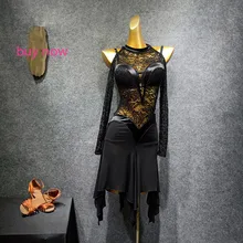 Женское черное кружевное танцевальное платье Фламенго танго платье Румба/Чача черные латинские платья модный стиль