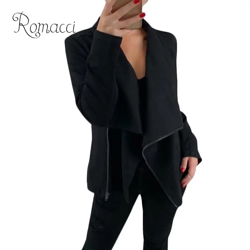 

Women Irregular Jacket Solid Zipper Front V Neck Long Sleeve Slim Jacket Women Windbreaker Plus Size Autumn Thin Outerwear 2019