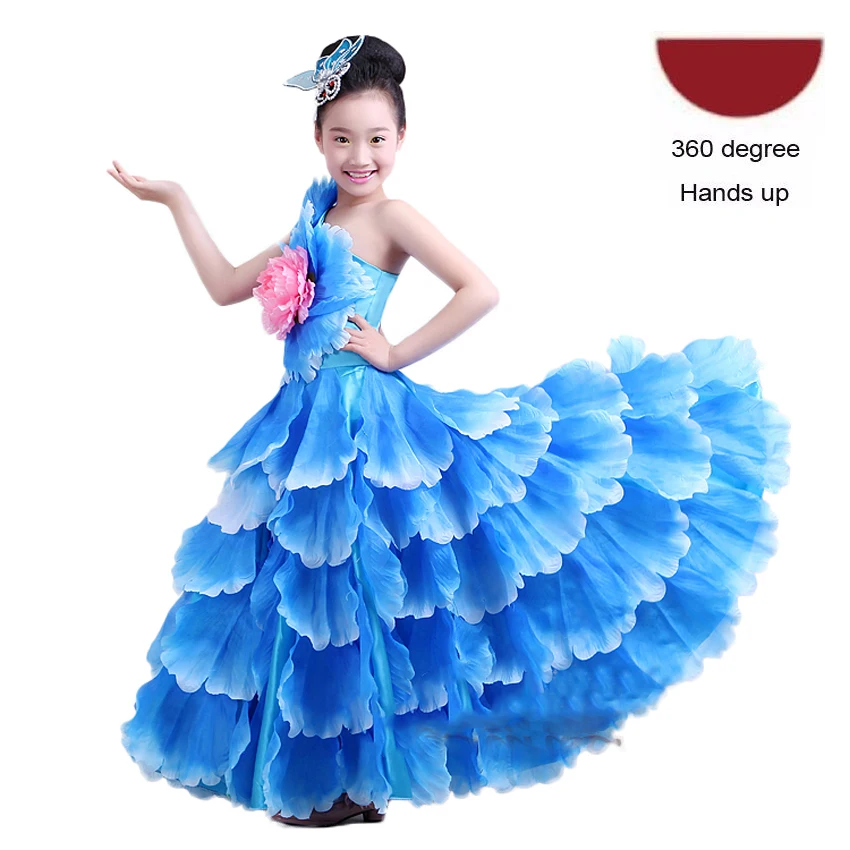Color5 360 degree 6 цветов еврейской Gypsy Стиль, детская одежда для девочек платье для испанского фламенко с рюшами и цветами, Винтаж элегантная обувь на платформе, Свадебная вечеринка, одежда платье для танцев - Цвет: Color5 360 degree