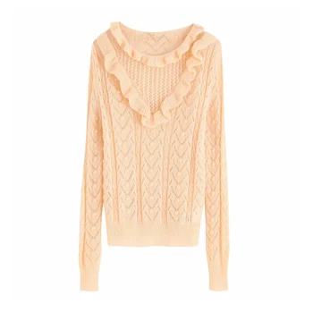 

Women sweet ruffled knitted sweater long sleeve ruffled collar pullover female solid 2019 Autumn casual tops