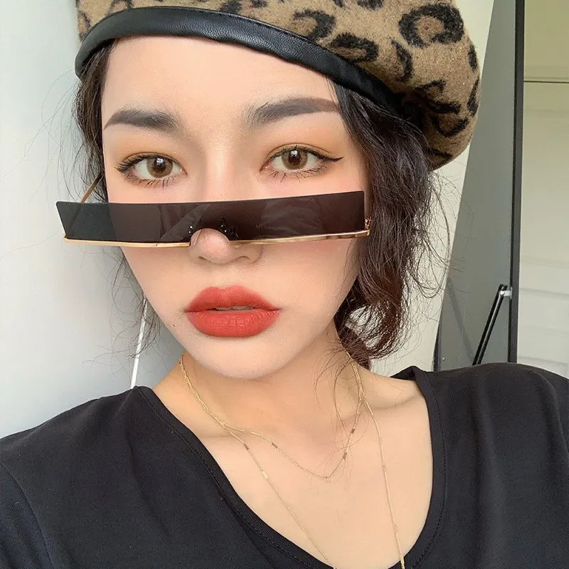 

2020 New Arrival Fashion Style One-Piece Lens Frameless Transparent Colored Decorative Sunglasses Eyewear