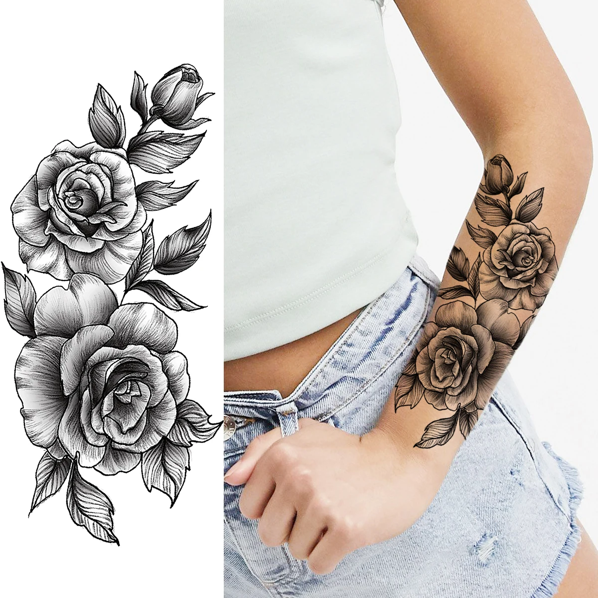 Tatouage Avant Bras Fleur Femme Faux Tatouages Temporaires Pour Femmes Adultes, Motif Fleur De Rose  Réaliste, Croix Avant-bras, Pivoine Ronde, Autocollant Pour Manches,  Étanche - Tatouages Éphémères - AliExpress