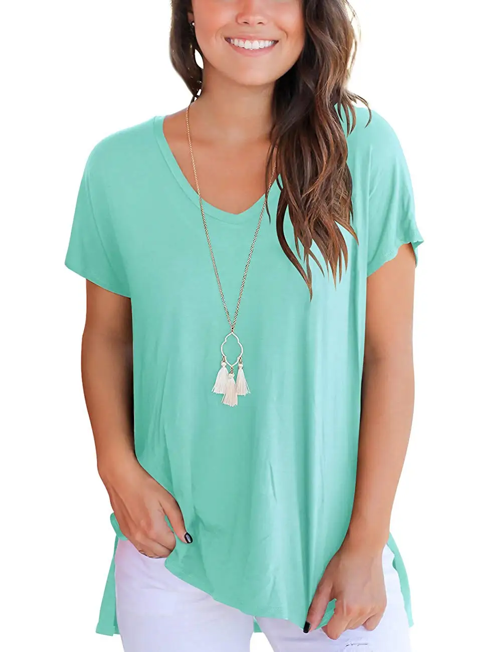 

Women's Short Sleeve High Low Loose T Shirt Basic Tee Tops with Side Split Gothic Full Three Quarter Cotton