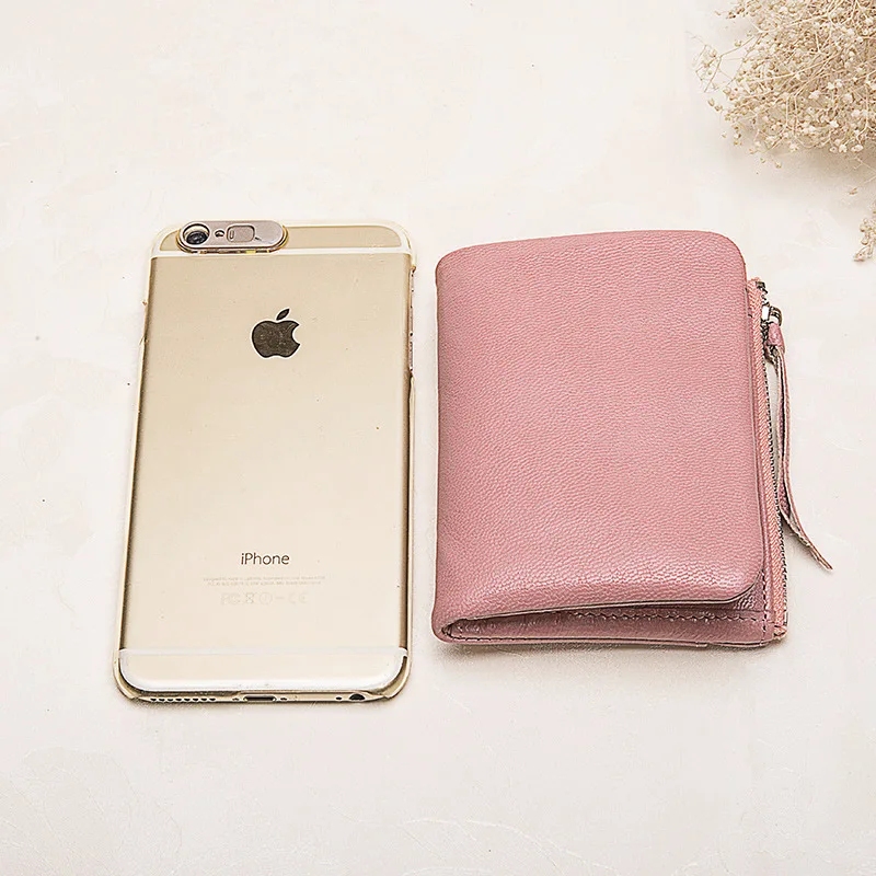 

Difenise Wallet Women's Short Genuine Leather Mini Sheepskin Wallet Zipper Two-fold Students Small Wallet Folding Ultra-Thin