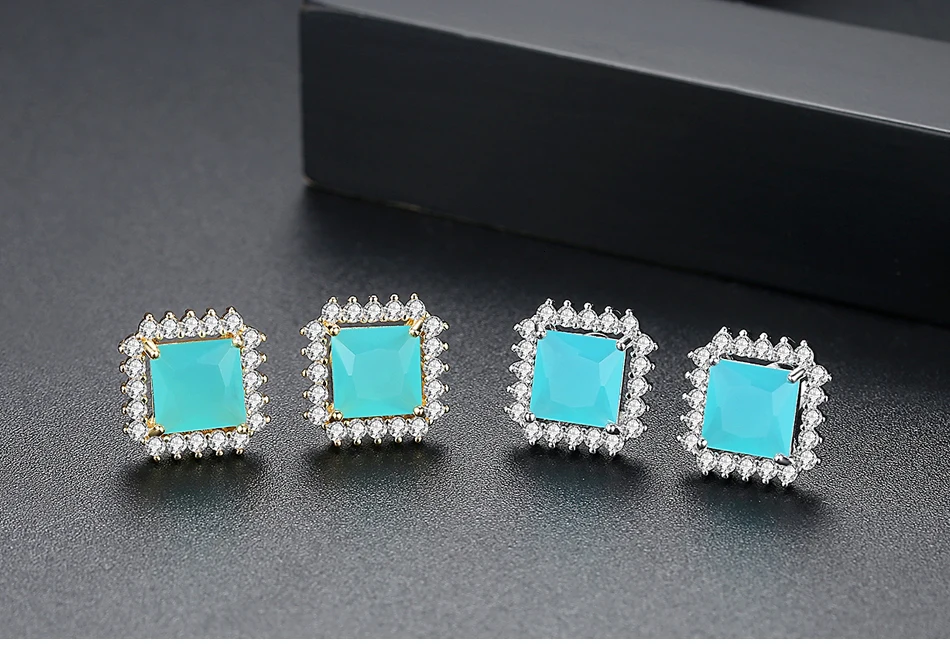 LUOTEEMI геометрические небесно-голубые CZ серьги-гвоздики для женщин и девочек, трендовые корейские модные серьги, подарок на день рождения, ювелирные изделия Brincos Bijoux