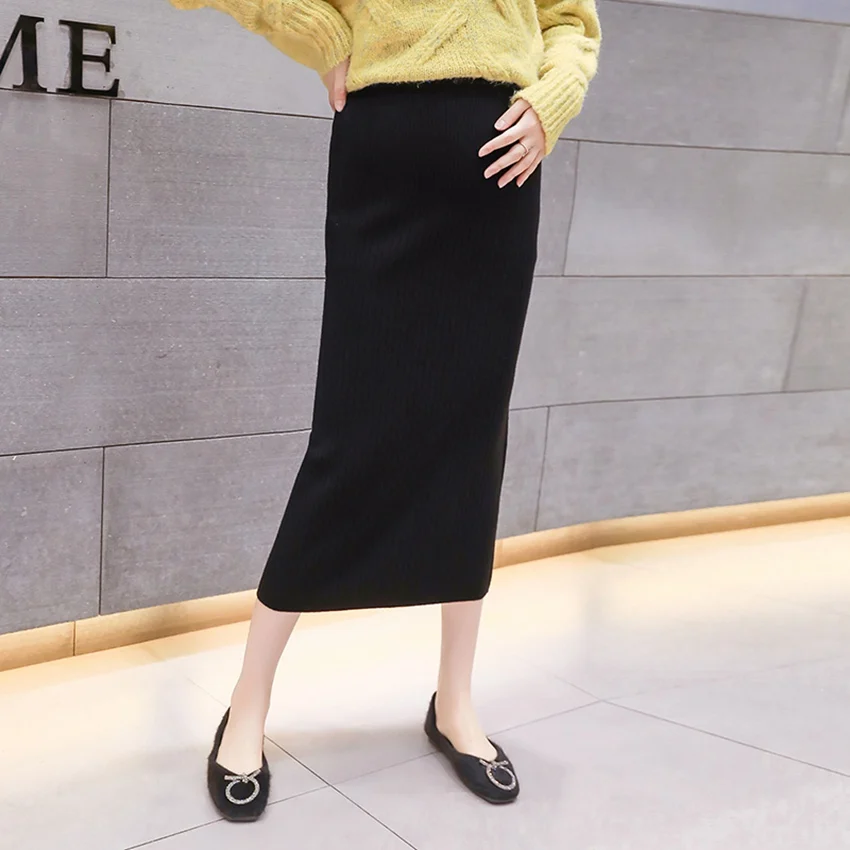 Maternity wear Half body skirt autumn and winter knit bag hip step skirt long section pregnant women stomach lift wool tid