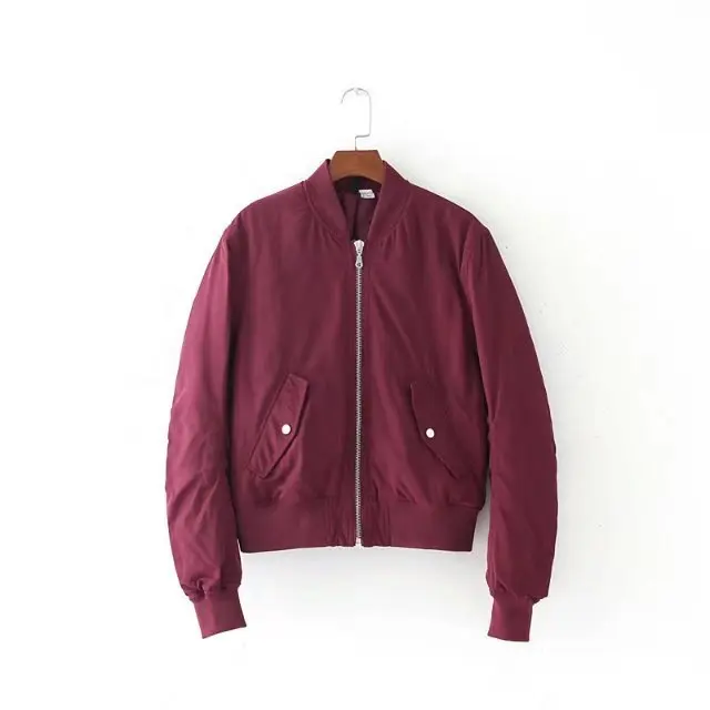 

2017 Autumn And Winter New Style Baseball Uniform Solid Color Zipper Women's Small Stand Collar Padded Jacket Cotton Overcoat Wo