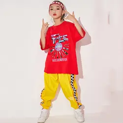 Костюмы в стиле хип-хоп; детские свободные красные желтые штаны с короткими рукавами; одежда для уличных танцев; Одежда для мальчиков;