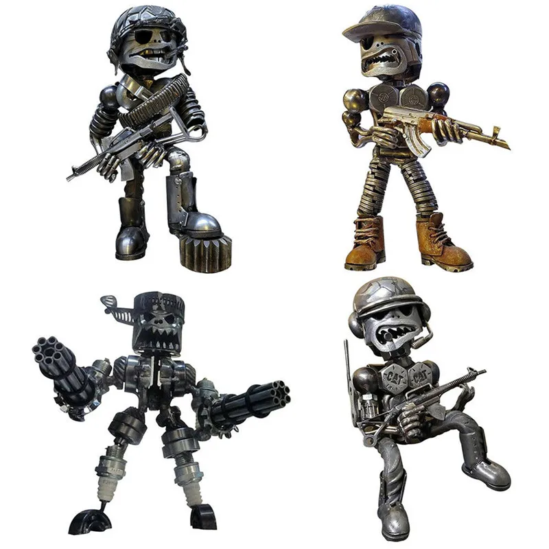 Metal Standing Warrior Sculpture Handmade Statue Cool Machine Gunner Crafts Office Decor Ornament Home | Дом и сад