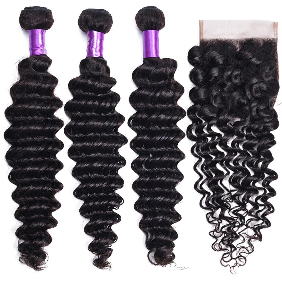 Deep Wave Hair Bundles With Closure Non-Remy Human Hair 3 Bundles With Closure Malaysian Hair Bundles With Closure
